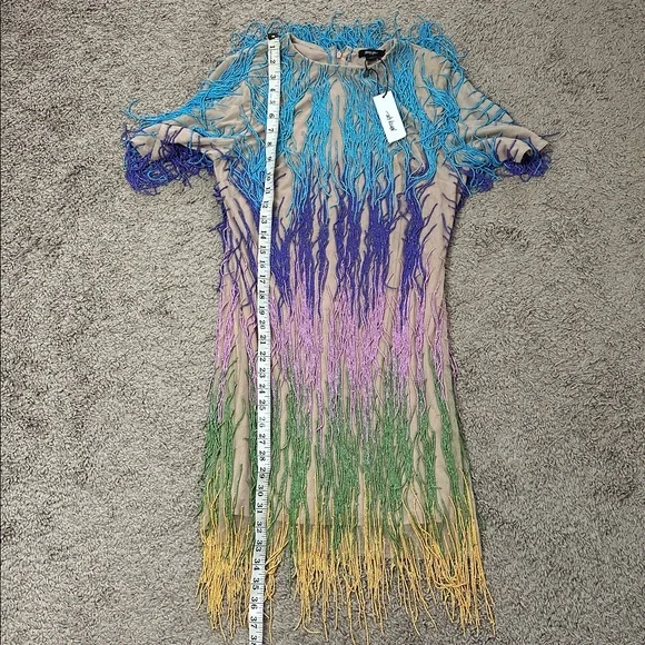 NWT Nasty Gal Rainbow Tassel Fringe Shift Dress - Picture 9 of 16